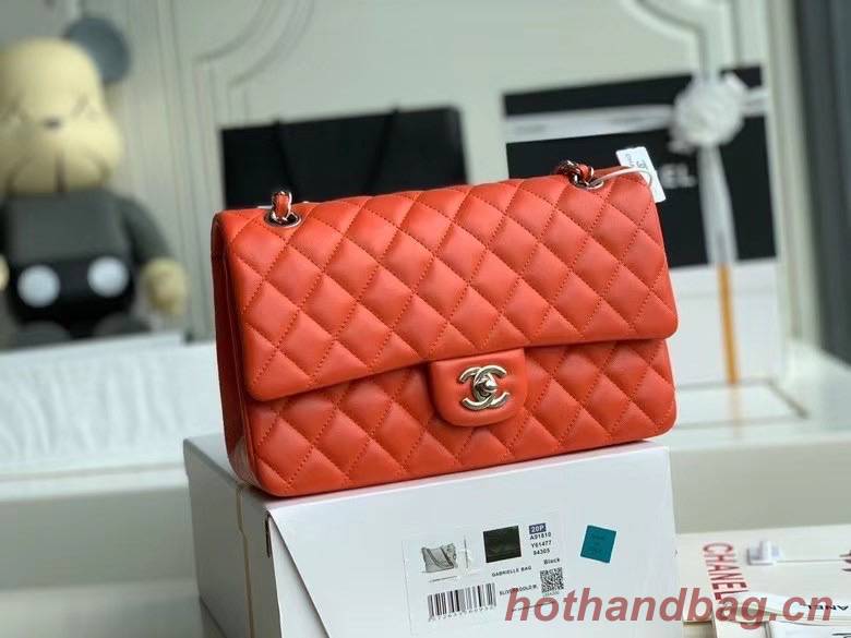 chanel classic handbag Lambskin & silver Metal A01112 red