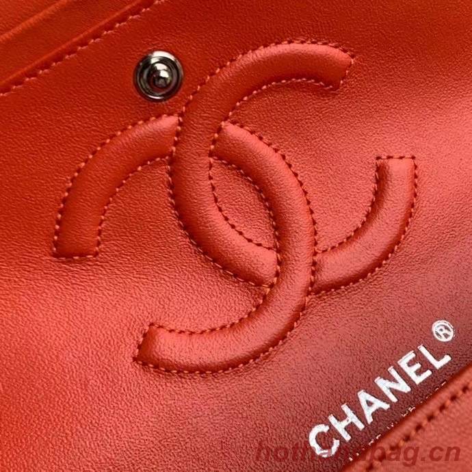 chanel classic handbag Lambskin & silver Metal A01112 red