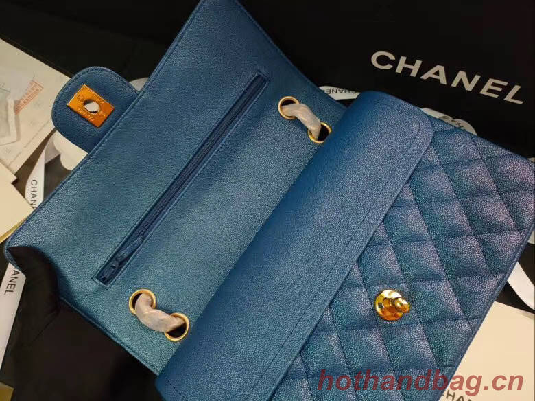 chanel flap bag Iridescent Grained Calfskin&Gold-Tone AS1112 blue