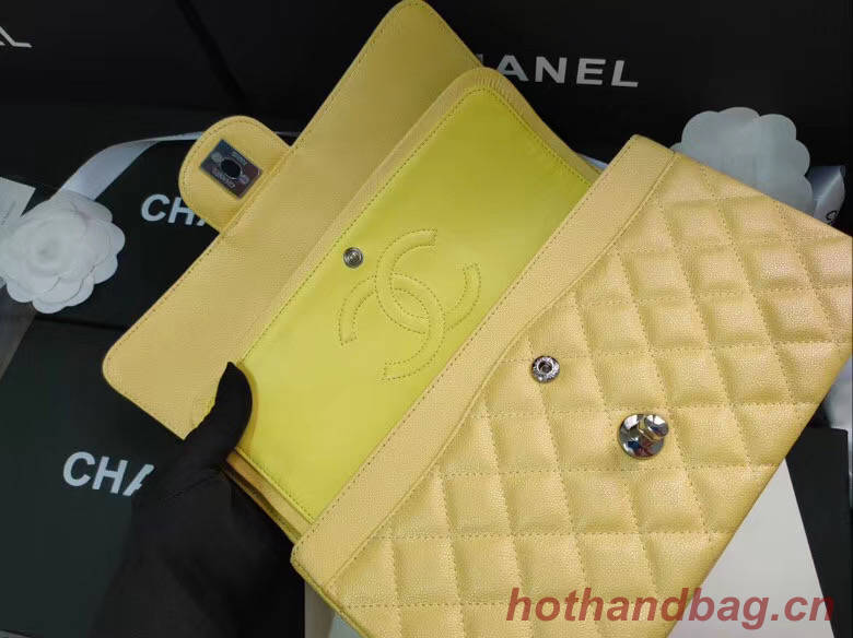 chanel flap bag Iridescent Grained Calfskin&silver Metal -Tone AS1112 yellow