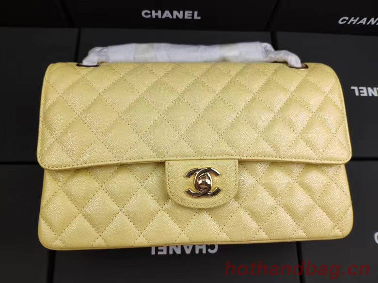 chanel flap bag Iridescent Grained Calfskin&Gold-Tone AS1112 yellow