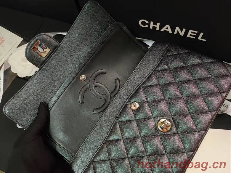 chanel flap bag Iridescent Grained Calfskin&Gold-Tone AS1112 black