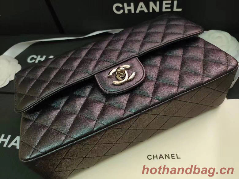 chanel flap bag Iridescent Grained Calfskin&Gold-Tone AS1112 black