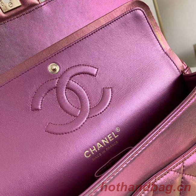 Chanel classic handbag Iridescent Calfskin & gold Metal A01112 purple