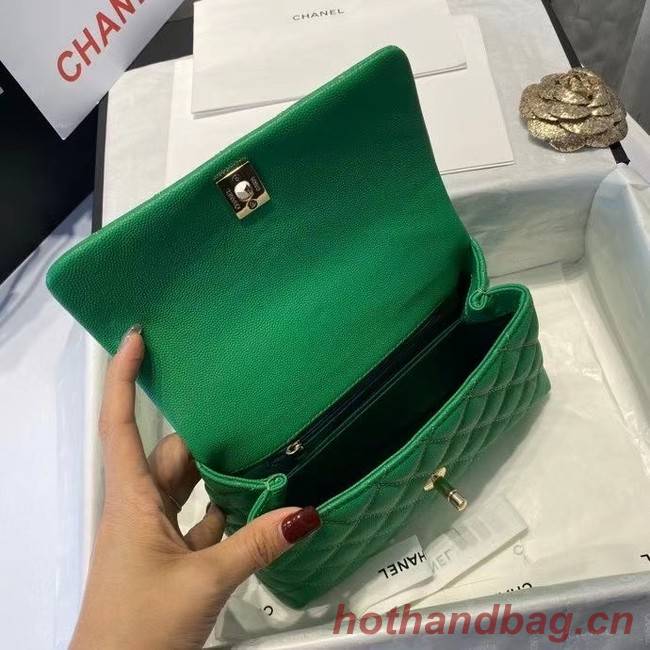 Chanel flap bag with top handle A92990 green