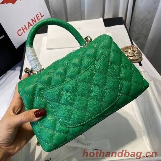 Chanel flap bag with top handle A92990 green