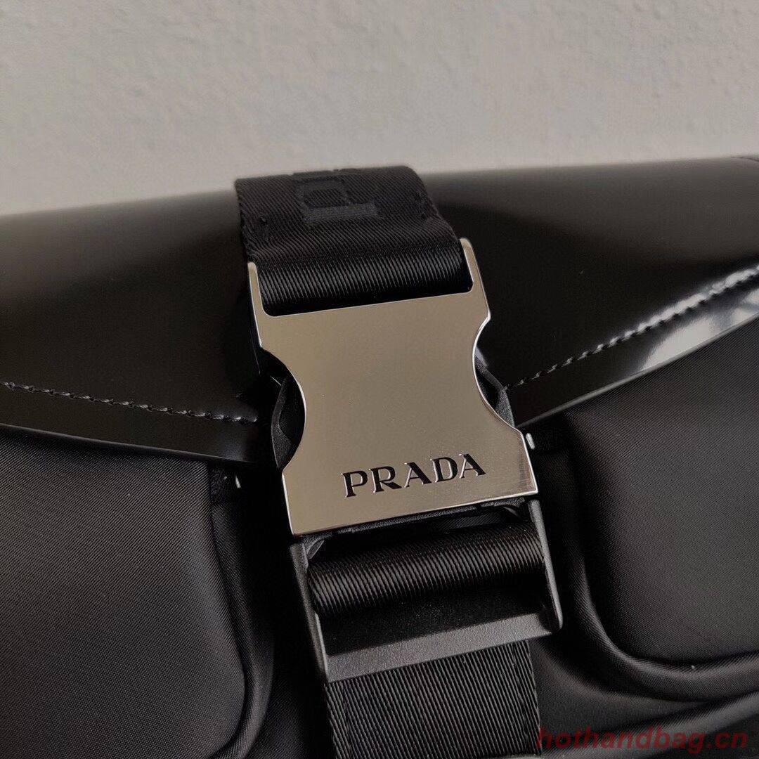 Prada Pocket nylon and brushed leather bag 1BD295 black