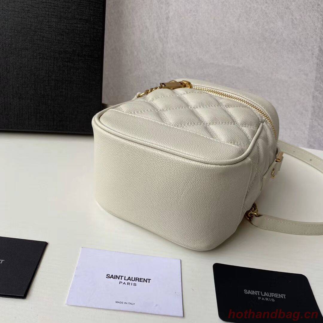 SAINT LAURENT 80S VANITY BAG IN CARRE-QUILTED GRAIN DE POUDRE EMBOSSED LEATHER 649779 white