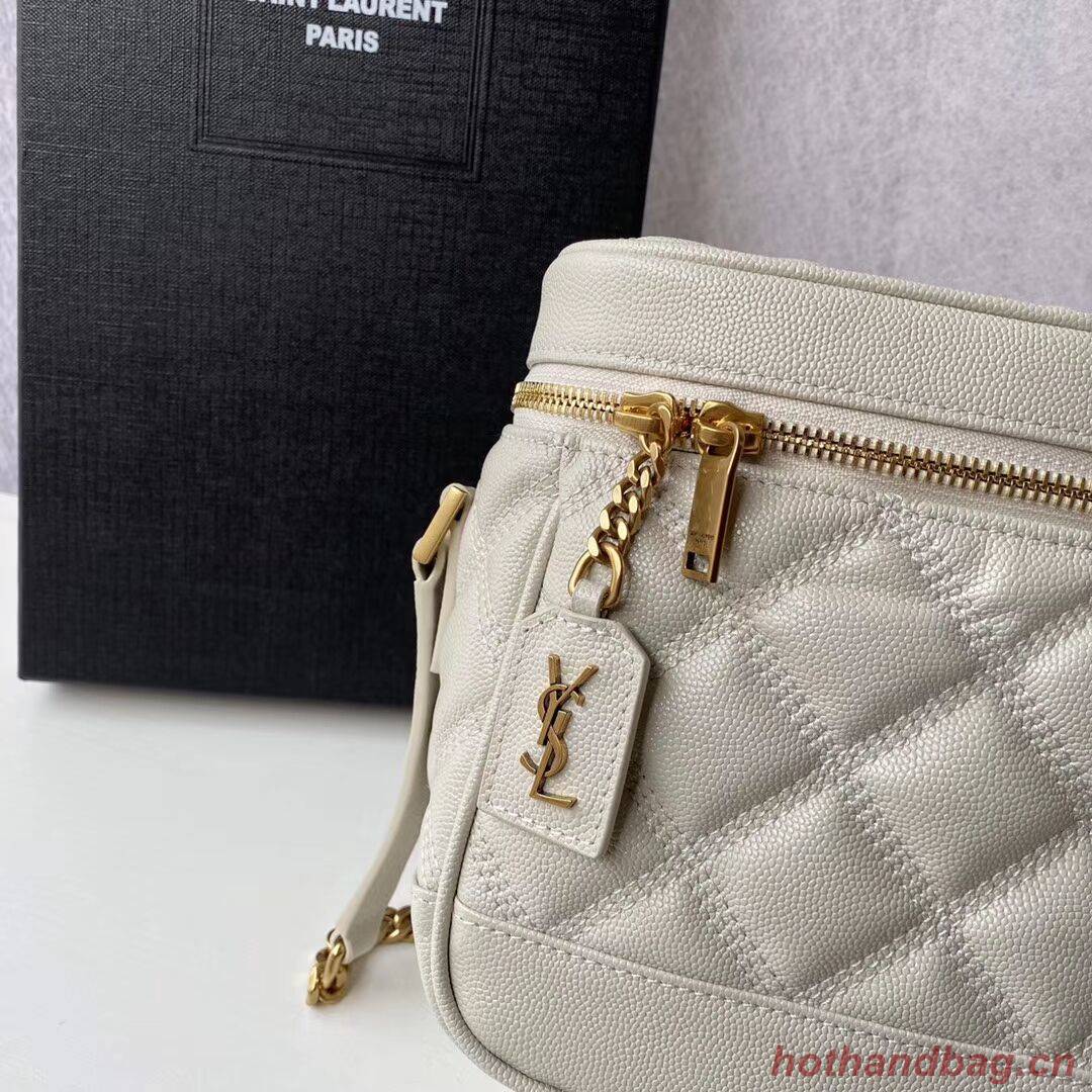 SAINT LAURENT 80S VANITY BAG IN CARRE-QUILTED GRAIN DE POUDRE EMBOSSED LEATHER 649779 white