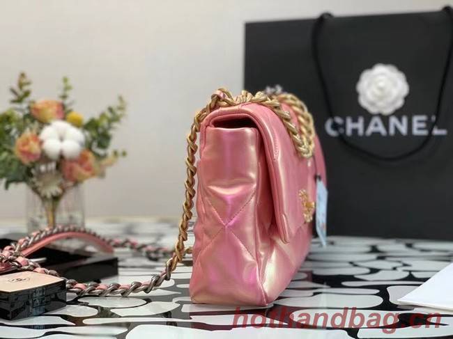 chanel 19 large flap bag Iridescent Calfskin&Gold-Tone AS1162 Pink