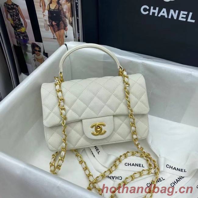 CHANEL mini flap bag with top handle AS2431 White