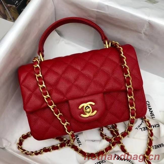 CHANEL mini flap bag with top handle AS2431 red