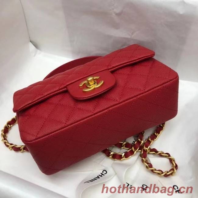 CHANEL mini flap bag with top handle AS2431 red