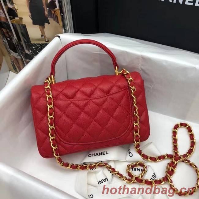 CHANEL mini flap bag with top handle AS2431 red