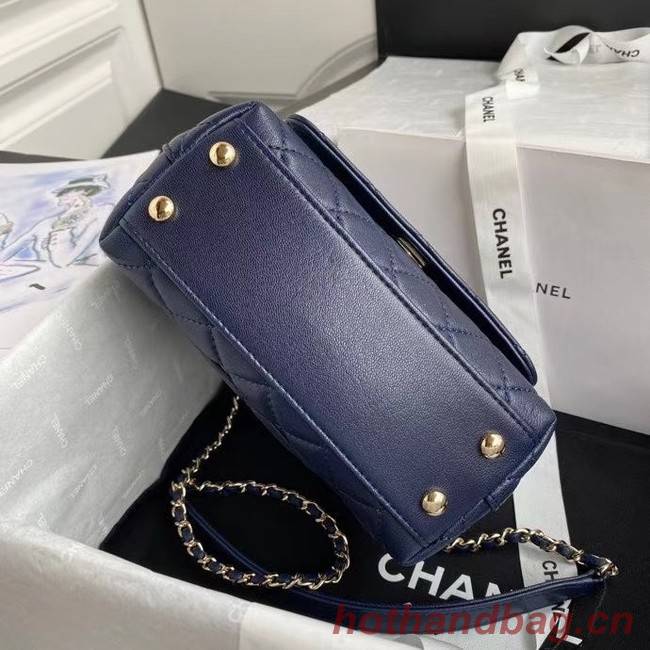 chanel mini flap bag with top handle AS2215 Navy Blue