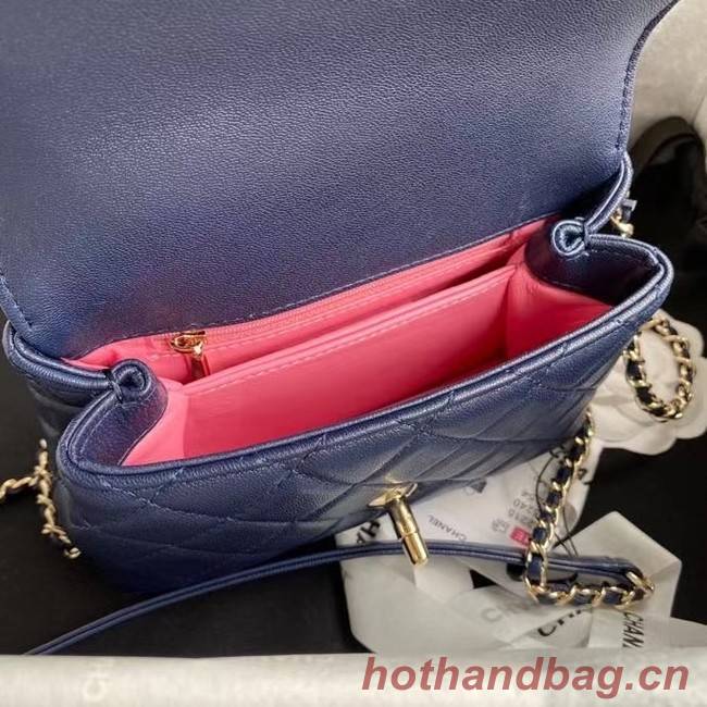 chanel mini flap bag with top handle AS2215 Navy Blue