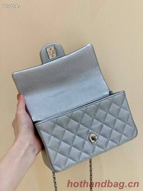 CHANEL mini flap bag with top handle AS2431 Silver