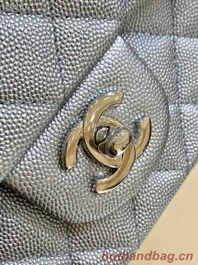 CHANEL mini flap bag with top handle AS2431 Silver