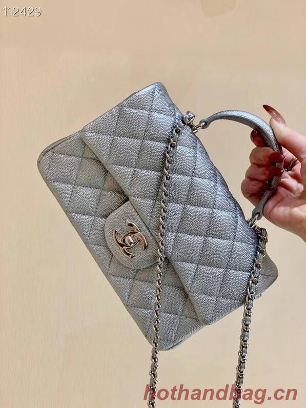 CHANEL mini flap bag with top handle AS2431 Silver