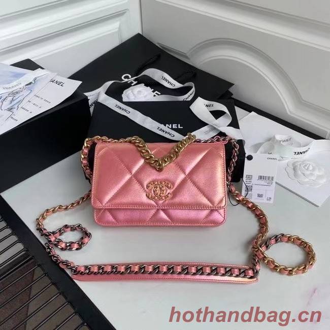 Chanel 19  Iridescent Calfskin Chain Wallet AP0957 pink