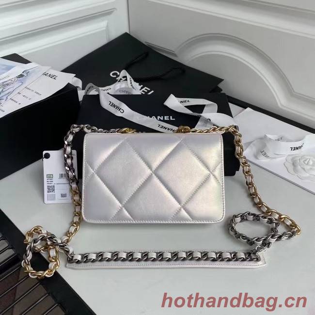 Chanel 19 Iridescent Calfskin Chain Wallet AP0957 white