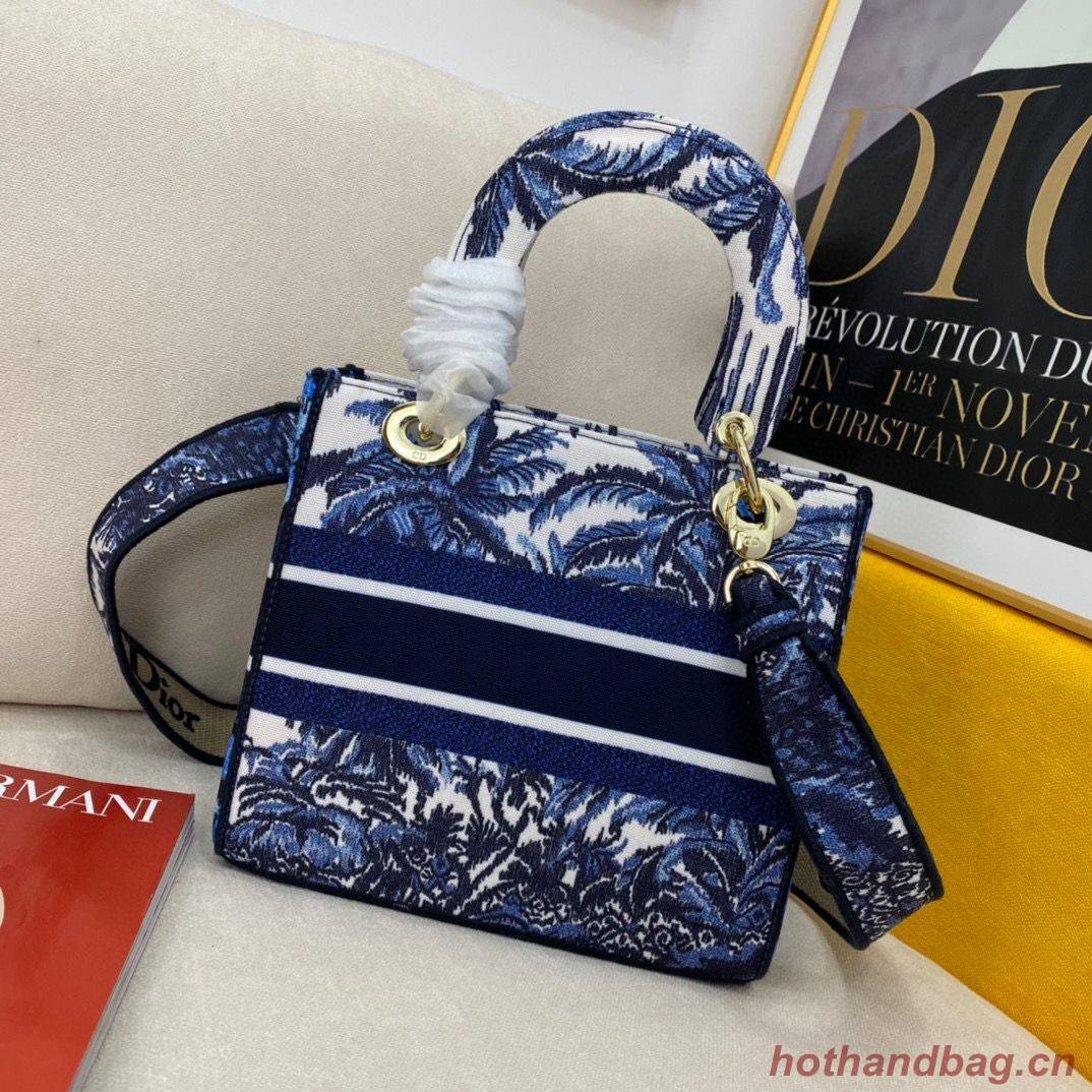 DIOR MEDIUM LADY D-LITE BAG Dark Blue Tree Cannage Embroidery M0565OREY Blue