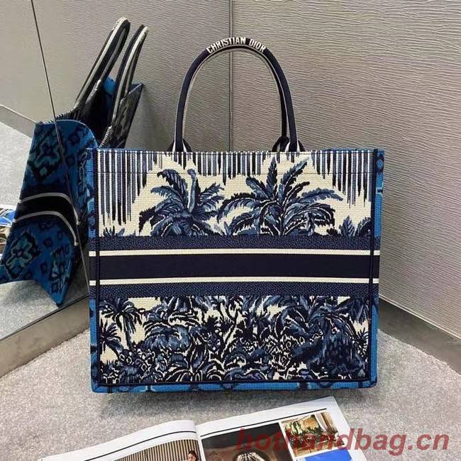 DIOR BOOK TOTE Blue Dior Palms Embroidery M1286