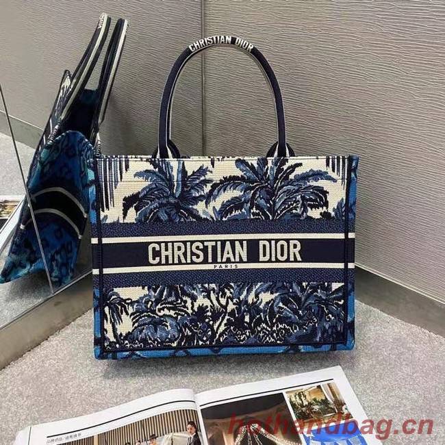 DIOR BOOK TOTE Blue Dior Palms Embroidery M1287