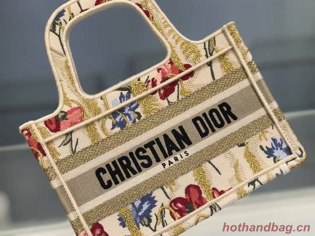 MINI DIOR BOOK TOTE Beige Multicolor Dior Hibiscus Embroidery S5475ZR