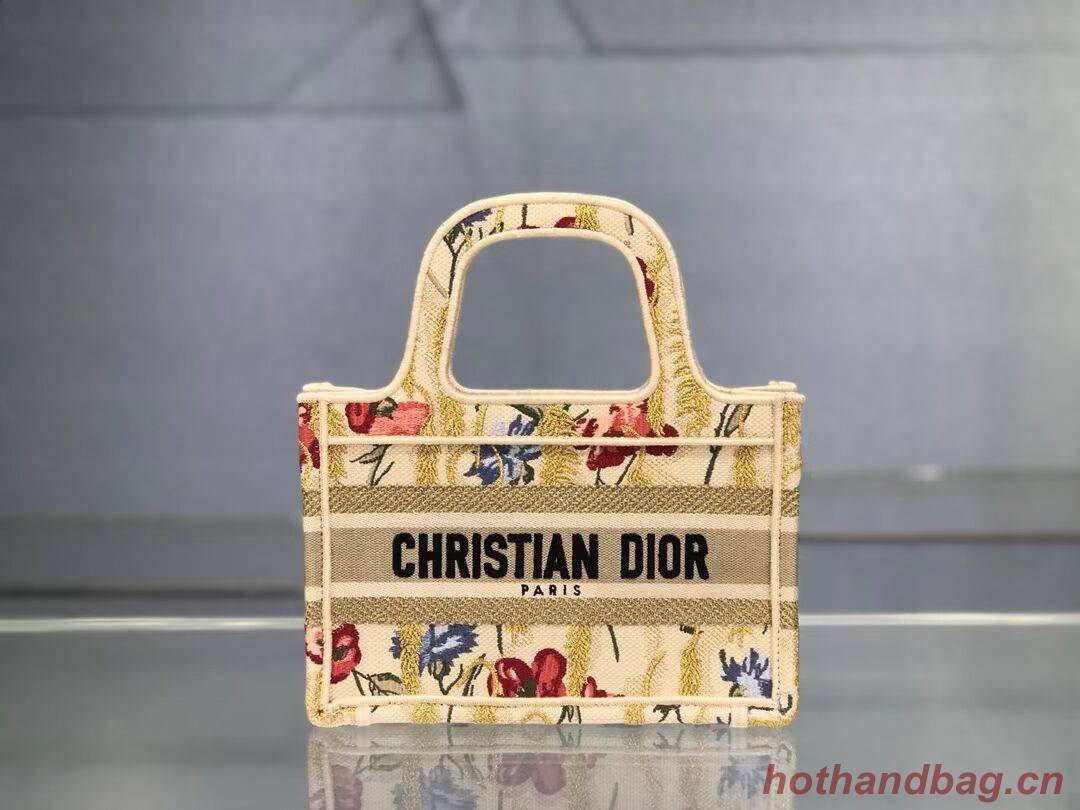 MINI DIOR BOOK TOTE Beige Multicolor Dior Hibiscus Embroidery S5475ZR