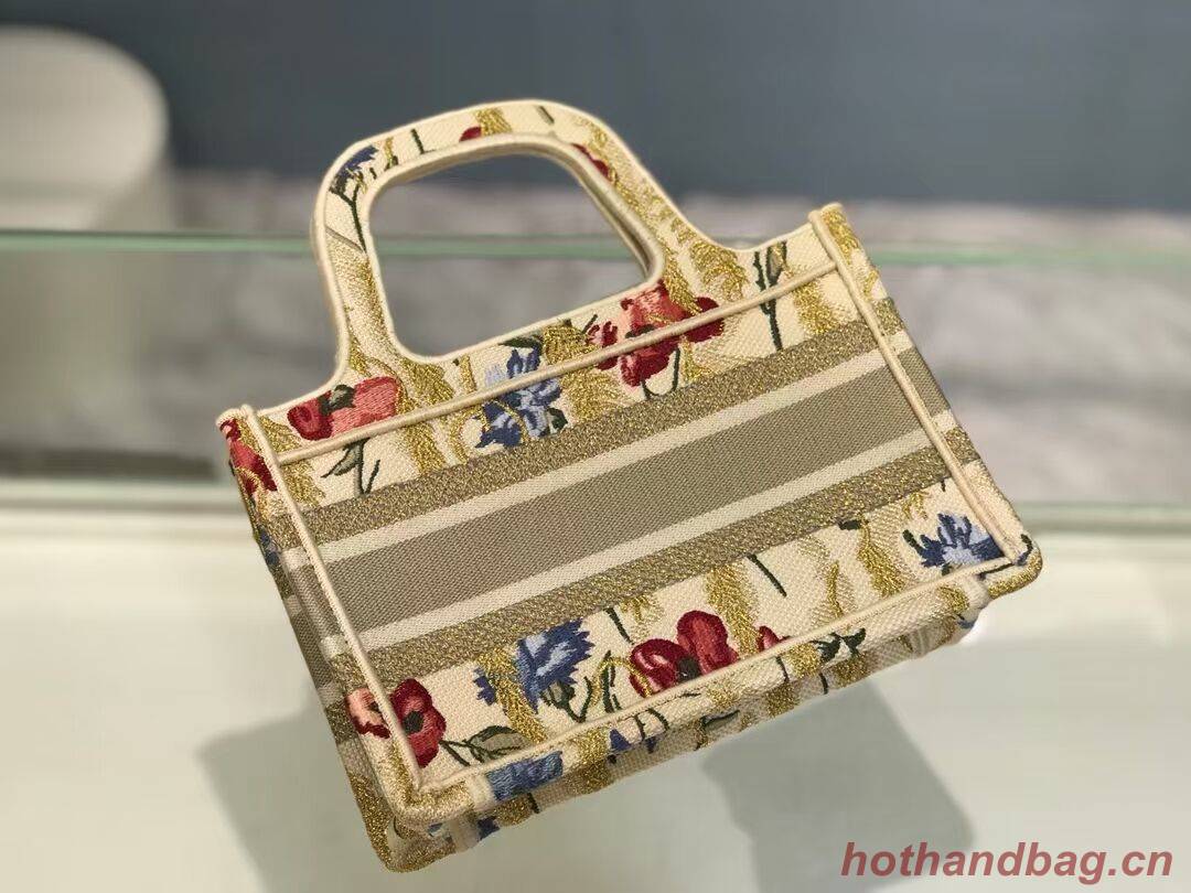 MINI DIOR BOOK TOTE Beige Multicolor Dior Hibiscus Embroidery S5475ZR