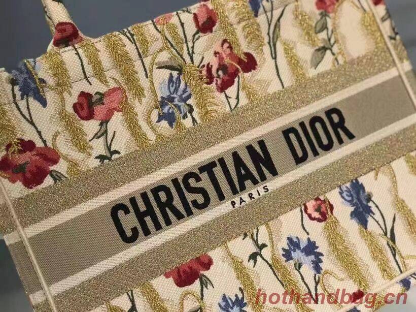 SMALL DIOR BOOK TOTE Beige Multicolor Dior Hibiscus Metallic Thread Embroidery M1296