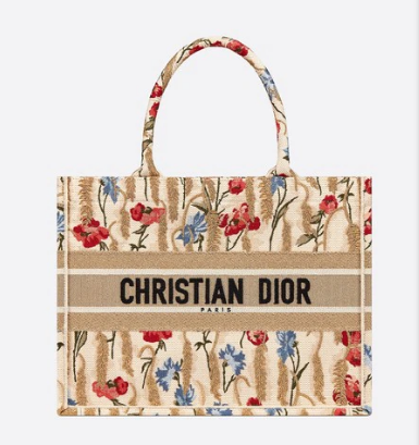 SMALL DIOR BOOK TOTE Beige Multicolor Dior Hibiscus Metallic Thread Embroidery M1296