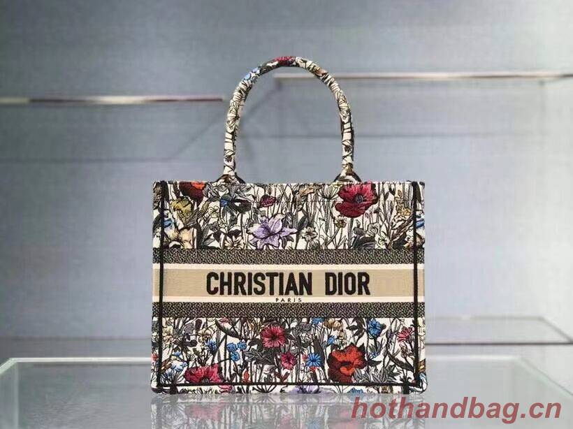 Medium DIOR BOOK TOTE Multicolor Mille Fleurs Embroidery M1296Z