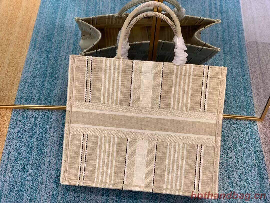 DIOR BOOK TOTE Beige Stripes Embroidery M1286Z