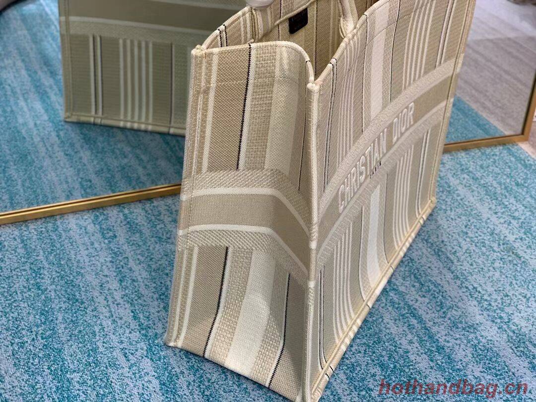 DIOR BOOK TOTE Beige Stripes Embroidery M1286Z