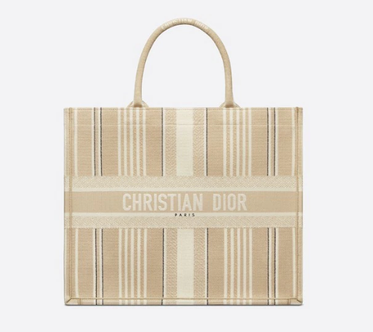 DIOR BOOK TOTE Beige Stripes Embroidery M1286Z