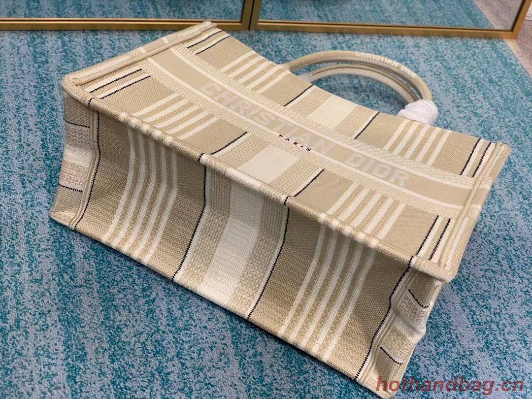 DIOR BOOK TOTE Beige Stripes Embroidery M1287Z