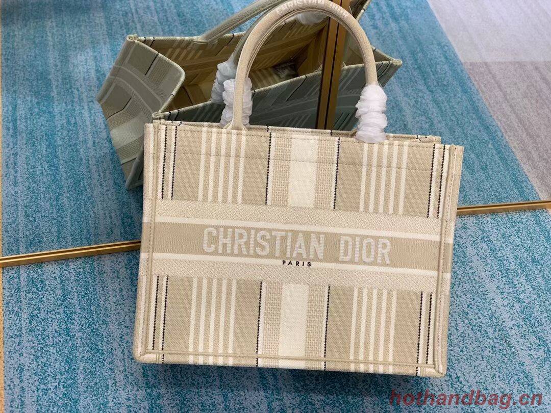 DIOR BOOK TOTE Beige Stripes Embroidery M1287Z