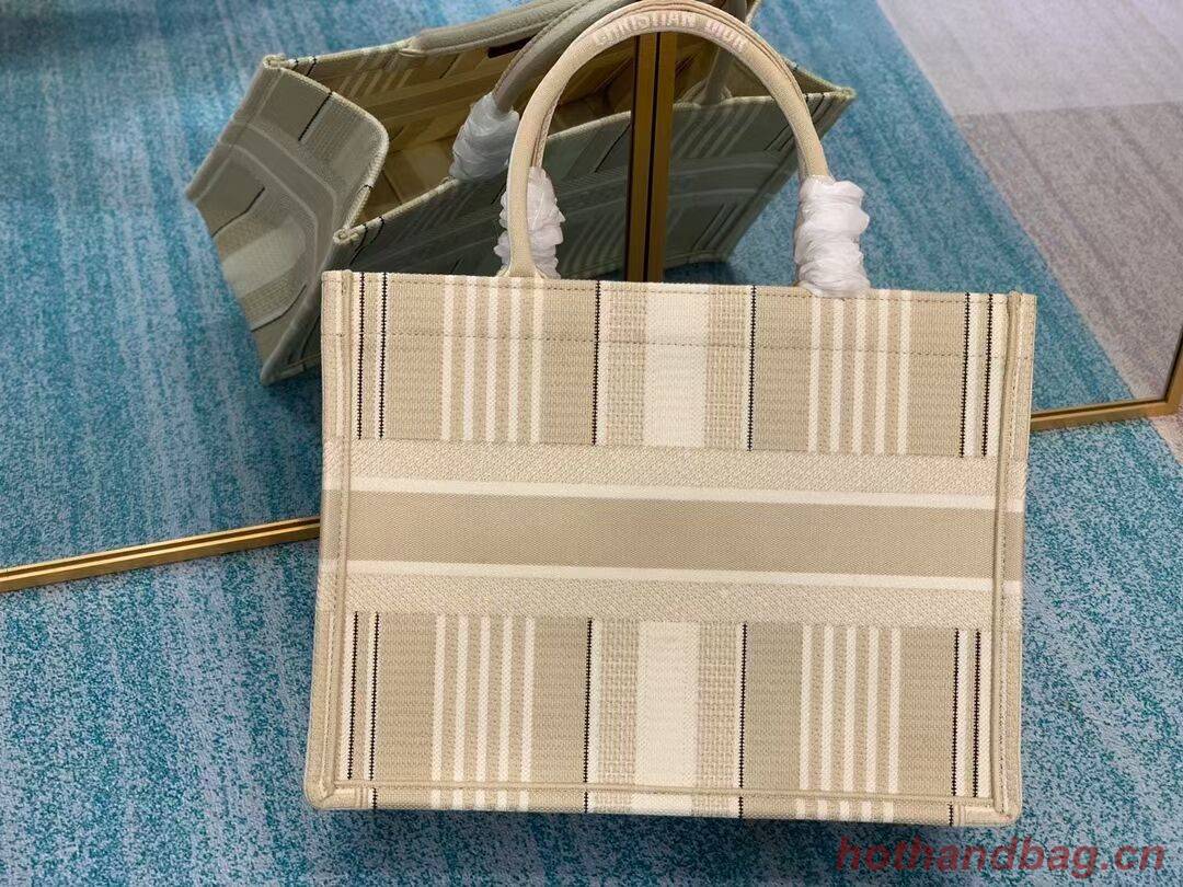 DIOR BOOK TOTE Beige Stripes Embroidery M1287Z