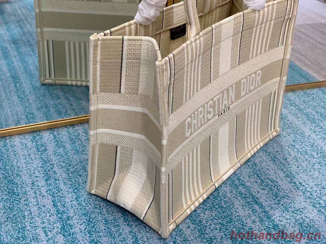 DIOR BOOK TOTE Beige Stripes Embroidery M1287Z