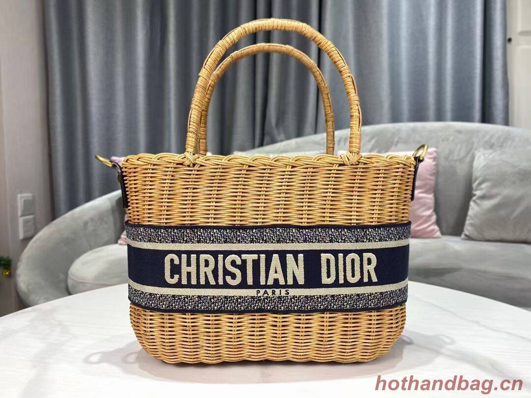 DIOR WICKER BASKET BAG Blue Dior Oblique Jacquard and Natural Wicker M7601