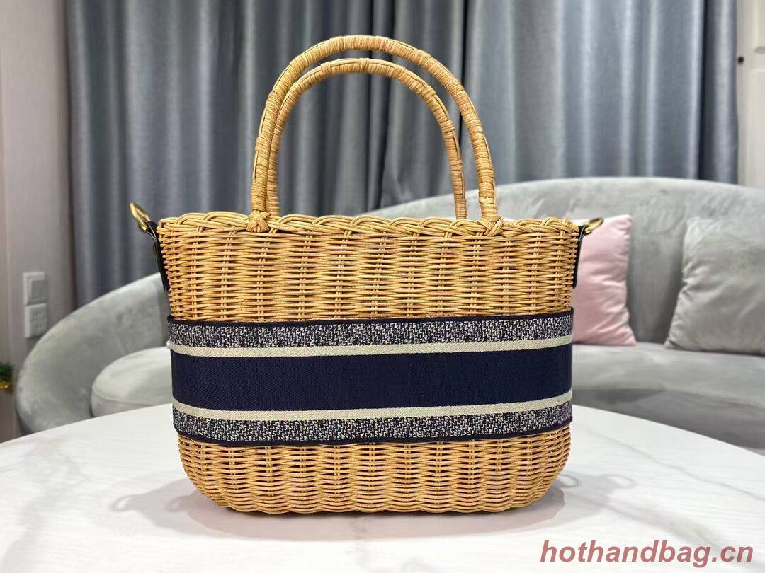 DIOR WICKER BASKET BAG Blue Dior Oblique Jacquard and Natural Wicker M7601