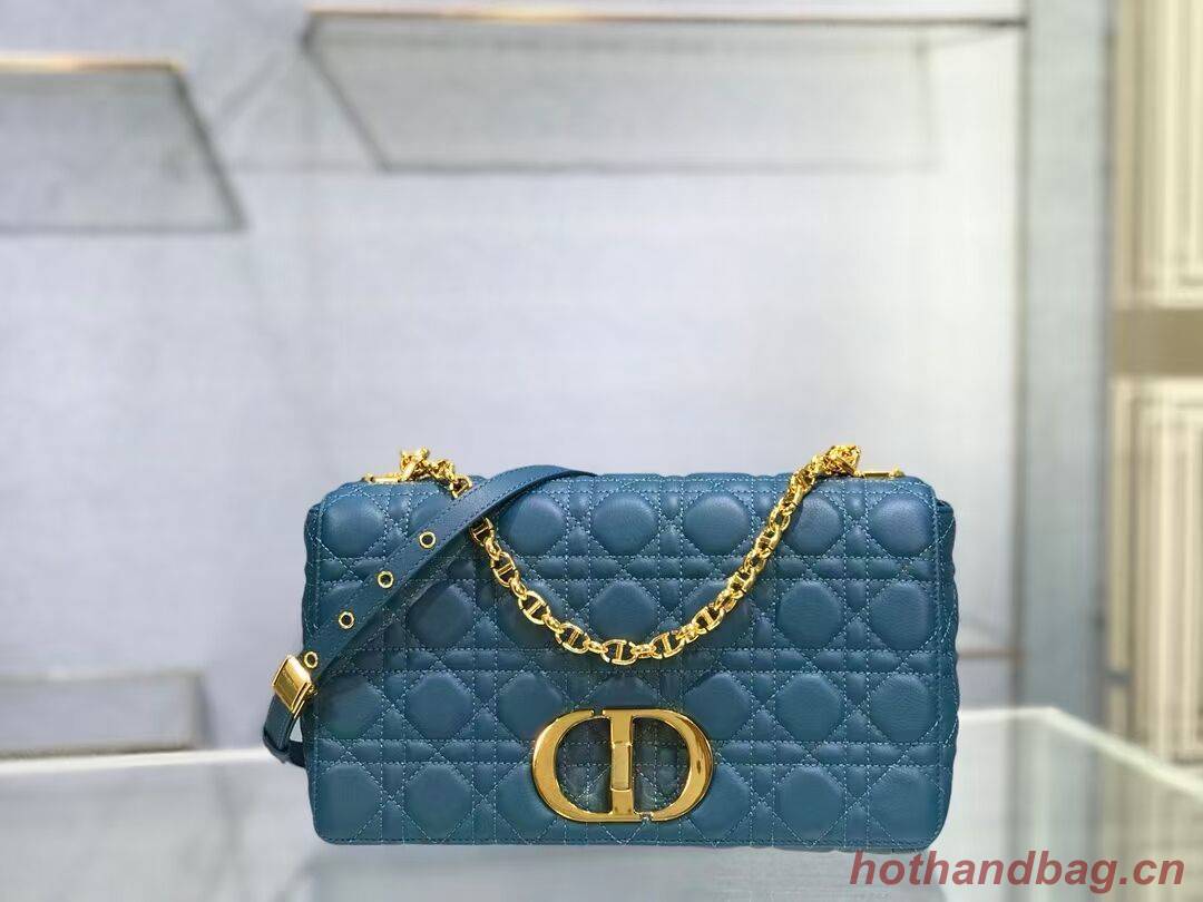 LARGE DIOR CARO BAG Soft Cannage Calfskin M9243U blue