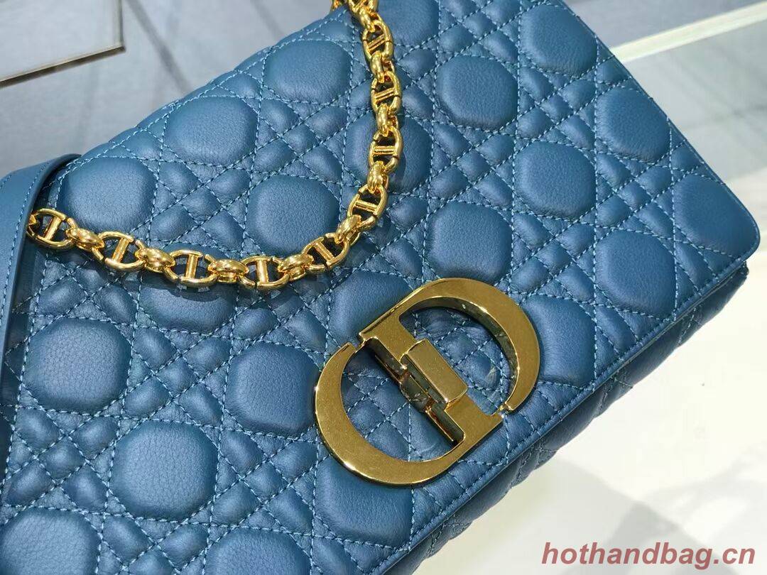 LARGE DIOR CARO BAG Soft Cannage Calfskin M9243U blue