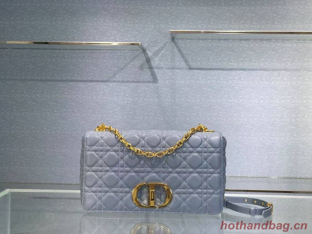 LARGE DIOR CARO BAG Soft Cannage Calfskin M9243U sky blue