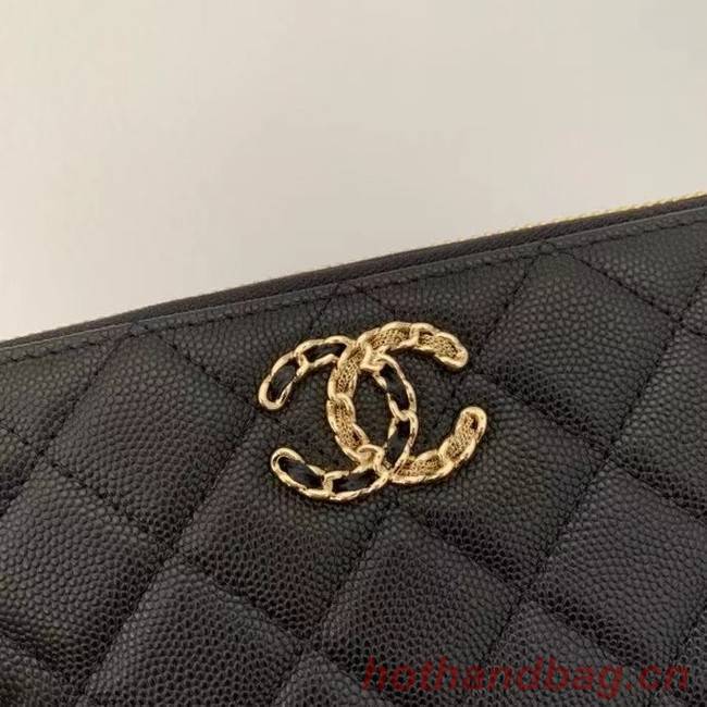 Chanel Calfskin Leather & Gold-Tone Metal Wallet AP1899 black