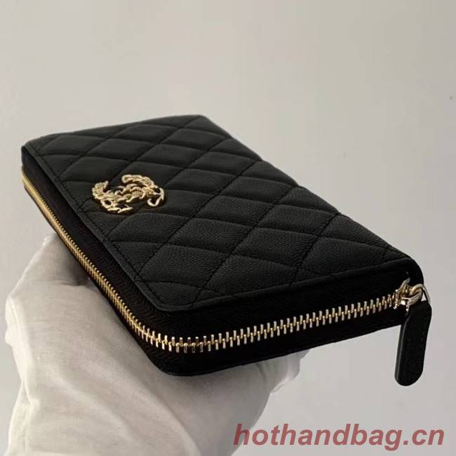 Chanel Calfskin Leather & Gold-Tone Metal Wallet AP1899 black