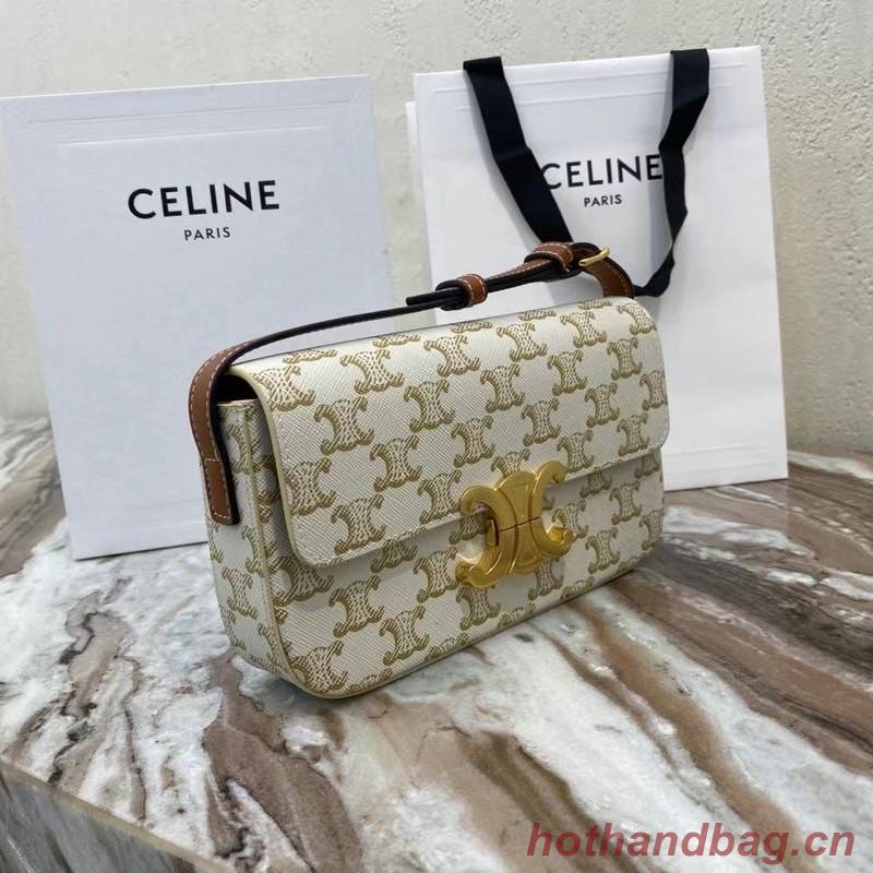 Celine TRIOMPHE SHOULDER BAG IN TRIOMPHE CANVAS AND CALFKSIN 194142 WHITE