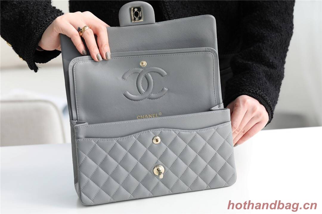 Chanel Classic Handbag Grained Calfskin & silver-Tone Metal A1112 grey